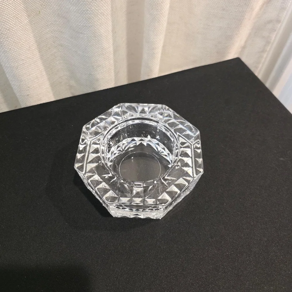 Vintage French‎ Crystal Octagon Diamond Cut Trinket Dish Tea Light Candle Holder
